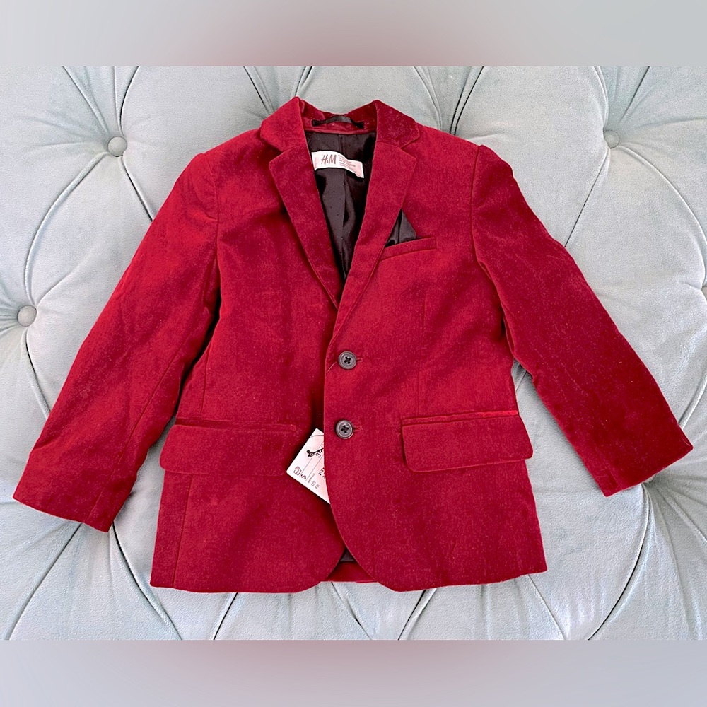 NWT H&M Toddler Ox Blood Burgundy Red Velvet Suit Blazer Jacket - Size 2-3 Years